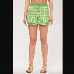 Trina Turk Steffi Billie Jean Green & White Patterned Elastic Waist Short XS